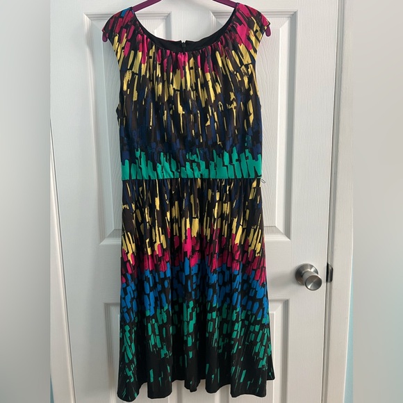 Ellen Tracy Swing Dress Multicolored Sleeveless Professional Pockets Size 8 - Picture 1 of 5